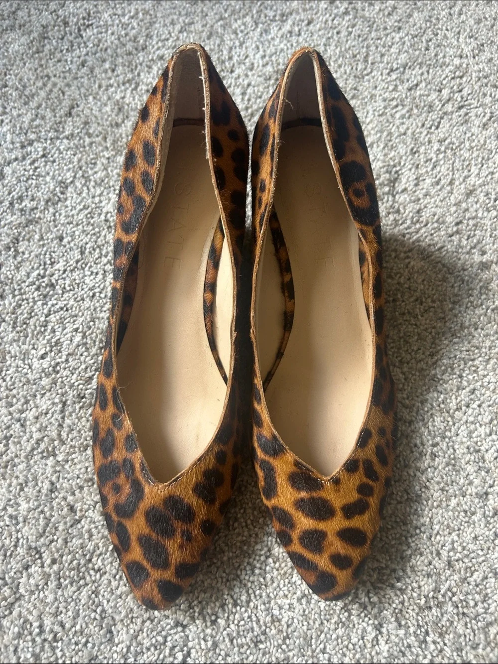 1. State Leather Wedge Leopard Print Pumps in Brown and Black Size 8